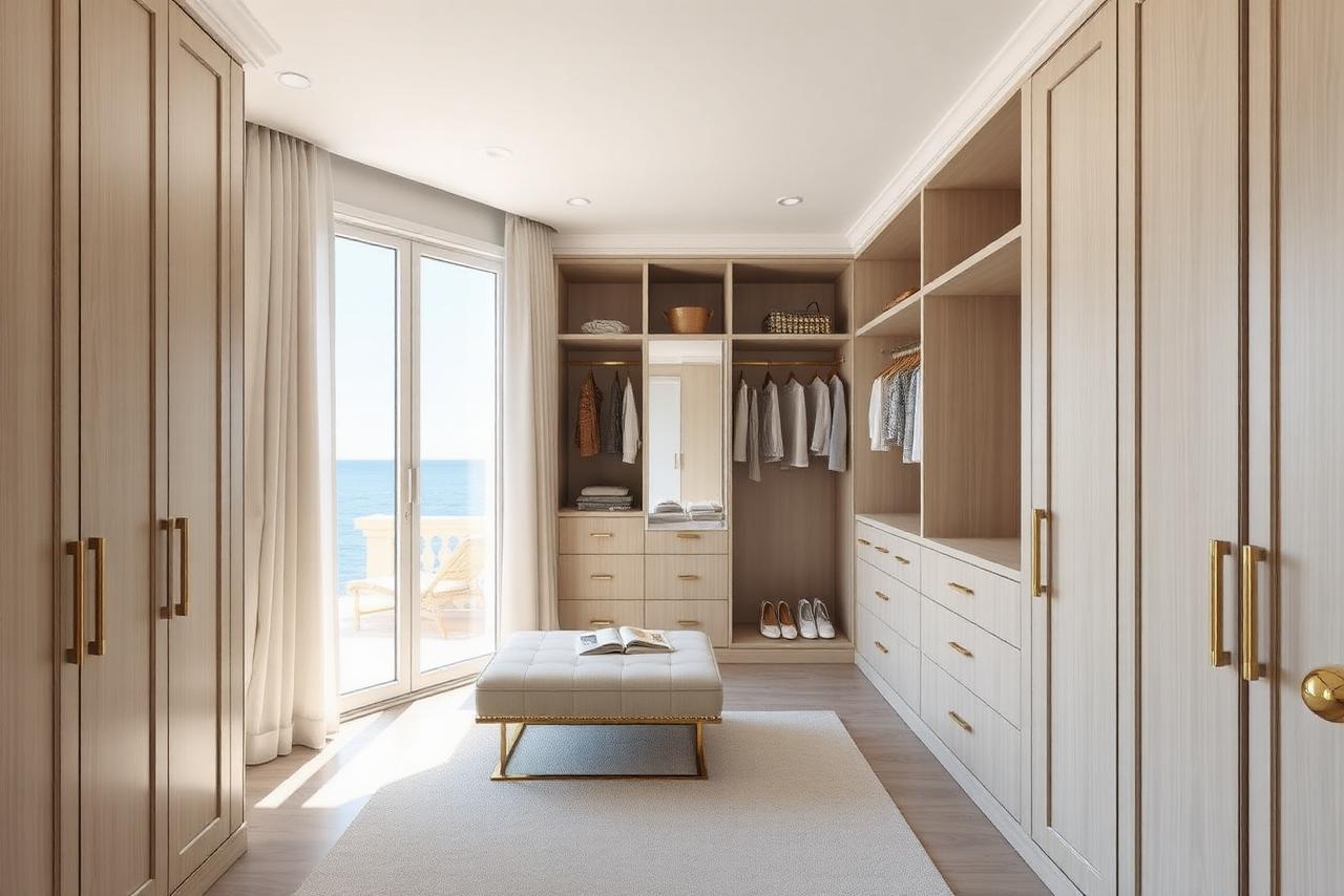 Dressing sur mesure en Corse résistant à l'air marin, façades laquées et quincaillerie inox