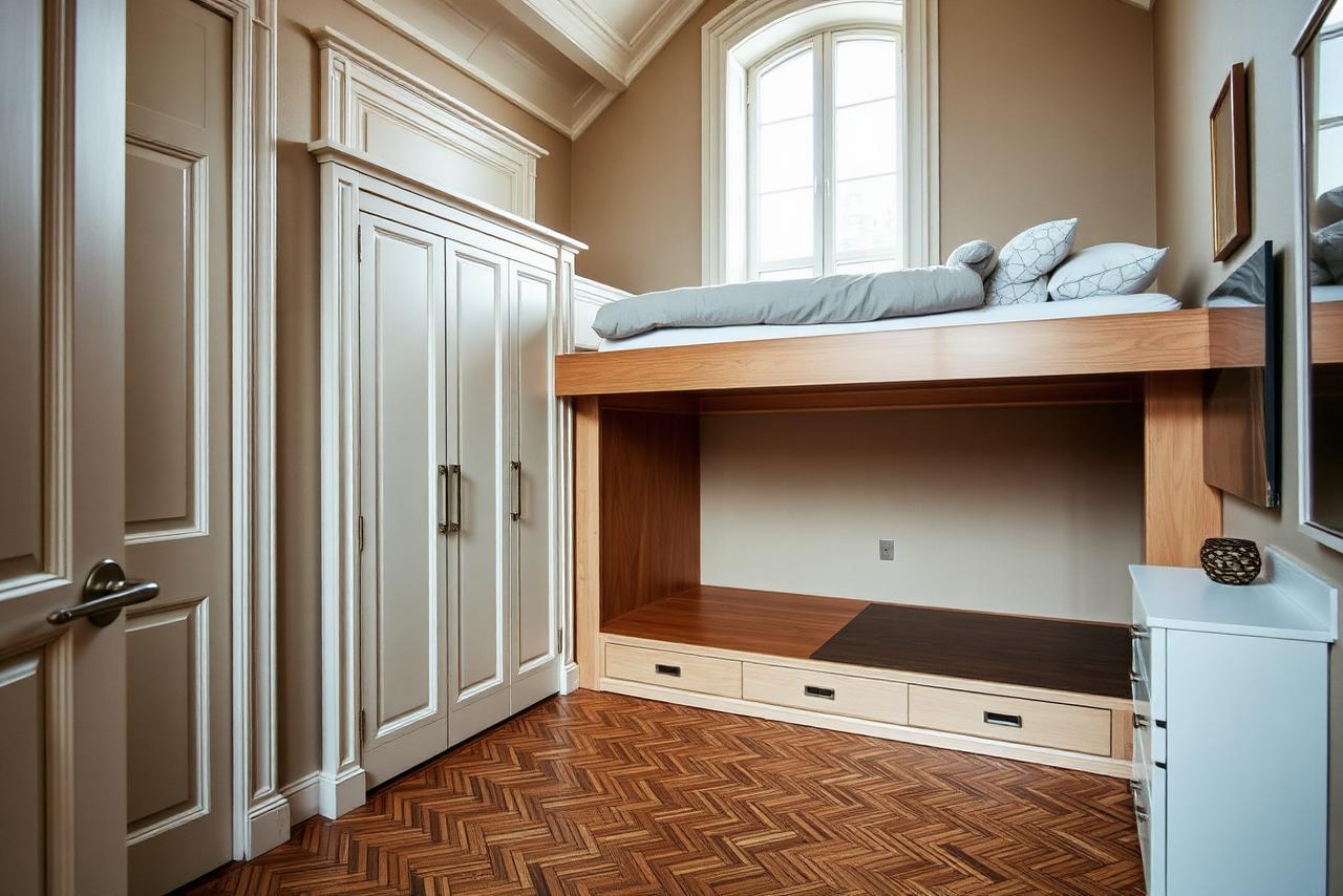 Aménagement de chambre à Paris — rangements sur mesure sous mezzanine