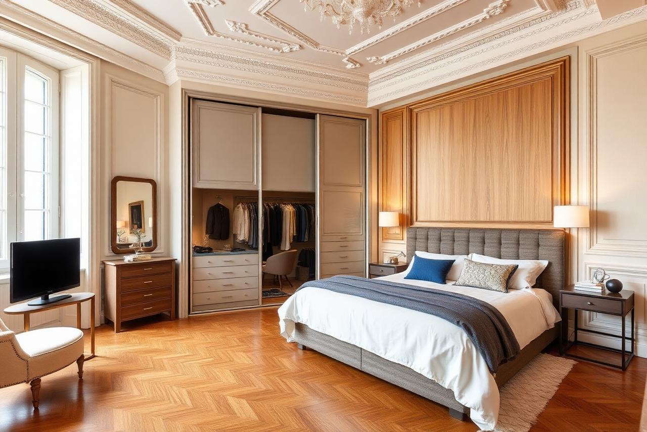 Optimisation d'espace chambre parisienne — cloison et dressing intégré
